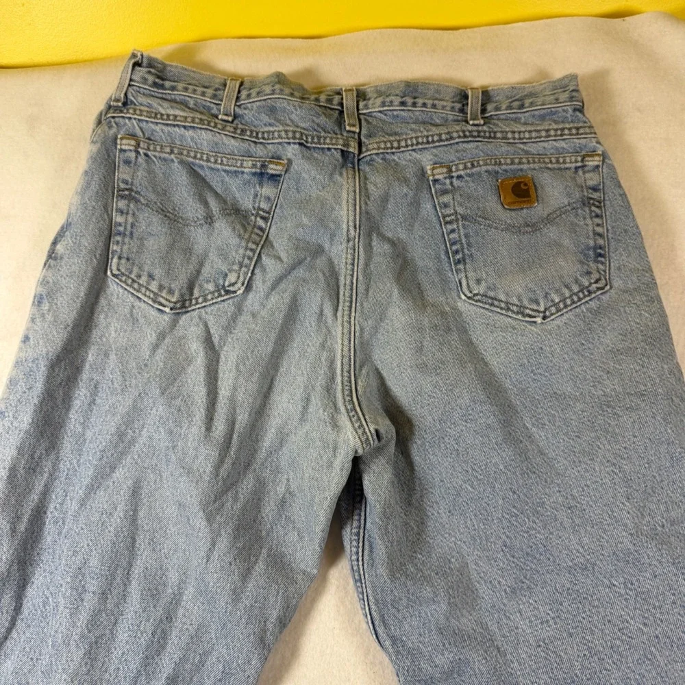 Carhartt Flannel Lined Relaxed Fit Jeans Light Wash Blue Denim Mens 35x31
